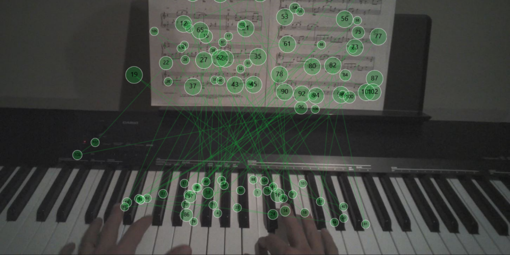Using eye tracking to view where a piano musician looks